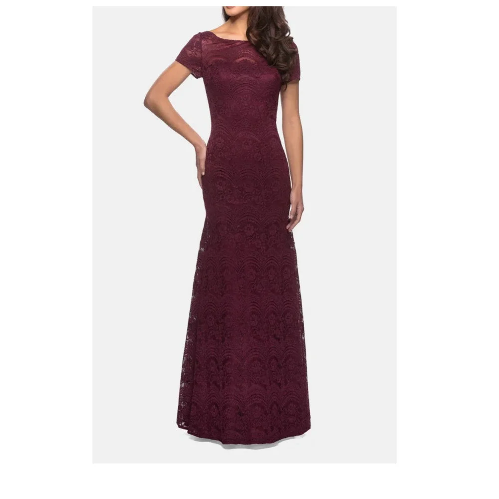 New La Femme Bodycon Lace Maxi Dress Cap Sleeve Women's Size 6